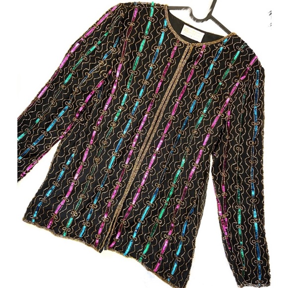 Tiffany’s Closet SILK Multicolor Sequin Blazer - Picture 1 of 8